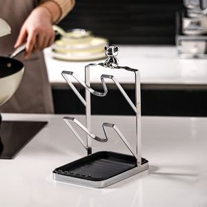 TEMU 곰 디자인으로 만든 이중층 철 냄비 뚜껑 홀더 - 주방 조리기구 뚜껑을 위한 다목적 주방 정리함, 은/금/크림 옵션