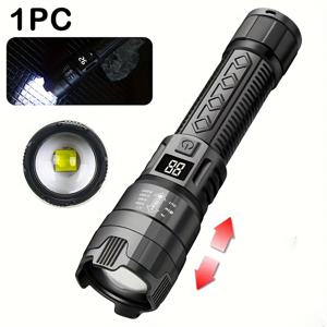 TEMU 밝은 빛 전술 손전등, USB 케이블이 있는 줌 가능한 800mAh 충전식 LED 토치 - 방수 야외 비상, 낚시, 캠핑 랜턴, 낚시 랜턴|줌 가능한 손전등|내구성 있는 구조, 캠핑용 손전등|캠핑랜턴