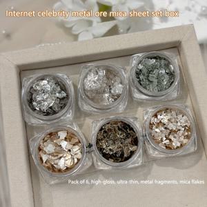 TEMU Pack of 6 High-Gloss, Ultra-Thin Metal Fragments, Mica Flakes - Perfect for Nail Art and Manicure Decorations