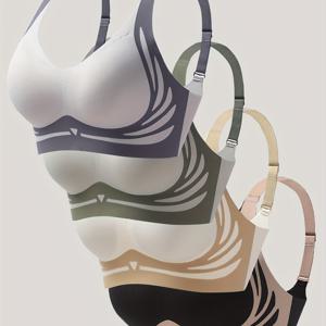 TEMU 4pcs 컬러 블록 무선 탱크 브라, 섹시하고 편안한 푸쉬업 브라, 여성 속옷 및 속옷|란제리