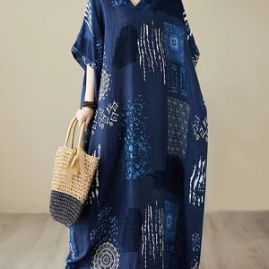 TEMU 플러스 사이즈 올오버 프린트 V넥 박쥐소매 루즈핏 맥시 커버업 카프탄 드레스, 여성 수영복 및 의류|수영복