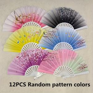 TEMU 12pcs 우아한 휴대용 접는 선풍기, 꽃무늬 장식 선풍기, 댄스 공연, 사진 촬영용 소품, 여름 시원함, 파티 선물용 레트로 중국/일본 스타일 손 선풍기, 사진 촬영용 소품, 여름 시원함, 파티 선물용 클래식 스타일 플라스틱 장식 선풍기 (12pcs)