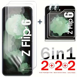 TEMU 2+2+2 6개 세트 플립 6 HD 강화유리 소형 스크린 프로텍터+ 소프트 하이드로겔 필름+ 렌즈 필름 삼성 갤럭시 Z 플립 6 / 플립 5 5G용 투명 유리 보호 필름 Flip6 Flip5