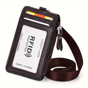 TEMU LYTWLZK 정품 가죽 RFID 배지 거치대 지갑 지퍼 동전 주머니, 캐주얼 스타일 키체인 목걸이 스위블 후크 카드, 현금 - 비 땋은 검은 소가죽