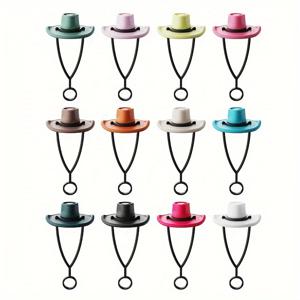TEMU 12pcs 귀여운 코우보이 모자 실리콘 스트로 커버 - 컵 및 음료용 재사용 가능한 식품 등급 장식 뚜껑, 10mm 스트로 호환 가능, 가정 및 야외 사용에 적합, 야외 음료 용기 | 재미있는 디자인 | 내구성 있는 음료 용기