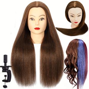 TEMU 22인치 100% 진짜 인간의 머리카락이 달린 여성용 매니큐어 헤드, 미용 실습 커팅 스타일링 훈련용 인형 머리