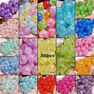 TEMU 300개 8mm 아크릴 크랙크 비즈 - 생동감 있는 폭발 패턴, DIY 보석 만들기, 팔찌, 목걸이 및 공예용 투명 광택 - 아름다운 돌 얼음 크랙 디자인 비즈, 보석 만들기 용품