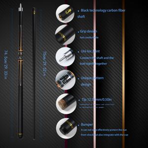 TEMU 12.75mm 멀티 레이어 탄소 섬유 풀 큐 - 하이퍼스핀 블랙 테크 샤프트, 스테인레스 퀵 리리즈 조인트 및 눈부신 금속 마감 | 미국 9-볼 및 카롬용 균형된 무게, 부드러운 플레이 | 아버지의 날/어머니의 날 선물에 이상적