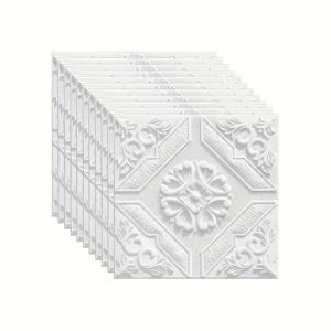 TEMU 20/50개 3D 꽃무늬 천장 타일 - 자체 접착 방수 벽 스티커, 13.78x13.78인치, 욕실 & 침실용 방충 장식, 골드 구멍이 있는 우아한 화이트 디자인, 장식용 천장 스티커 | 우아한 벽 스티커 | 자체 접착 타일, 욕실 벽 스티커