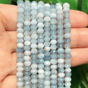 TEMU 105개 천연 아쿠아마린 스톤 비즈 3x5mm 론델 컷팅 보석 - 연한 파랑에서 하늘색 그라데이션 루스 비즈, DIY 주얼리 만들기용, 핸드메이드 팔찌 목걸이 귀걸이, 남녀공용 선물, 공예 재료, 광택 마감, 매끄러운 표면, 창의적인 취미 활동