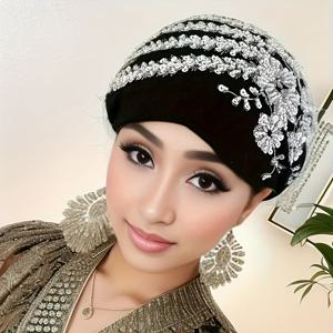 TEMU 여성용 우아한 자수 꽃무늬 레이스 헤드스카프 모자 - 통기성이 좋은 신축성 디자인과 조절 가능한 끈으로 맞춤형, 라마단 및 결혼식 & 공식 행사에 적합, 손세탁 가능, 히잡 액세서리, 세련된 헤어피스