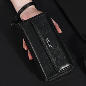 TEMU 더블 레이어 지퍼 & 카드 홀더가 있는 남성용 지갑 - 클래식 브라운 질감 디자인, 스냅 클로저, 비즈니스 및 일상 사용에 완벽|명함지갑