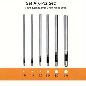 TEMU Set of 6 Leather Punching Tools: Carbon Steel, Sharp Edges, Polished Handles - Ideal for Punching Holes in Leather Straps, Belts, and Papers