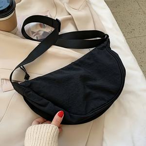 TEMU 나일론 단색 크로스바디 백, 지퍼 잠금 장치가 있는 캐주얼 다목적 숄더백, 폴리에스터 안감이 있는 내구성 있는 손세탁 메신저 백