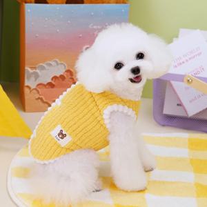 TEMU 겨울용 따뜻한 플리스 강아지 조끼 코트 - 소형 및 중형견 & 고양이용 스냅 버튼 니트 재킷, 치와와, 프렌치 불독, 테디를 위한 포근한 발 보호 의류 - 100% 폴리에스터