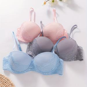 TEMU 3개 세트 심플 단색 대비 레이스 브라, 편안하고 통기성 좋은 푸시업 브라, 여성용 란제리 & 속옷