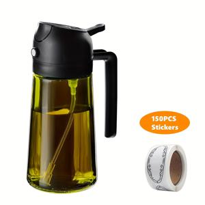 TEMU 16oz 유리 올리브 오일 분무기 - BPA 프리, 손세척만 가능, 타원형, 자체 접착 라벨, 요리 및 샐러드 드레싱용 주방 오일 병