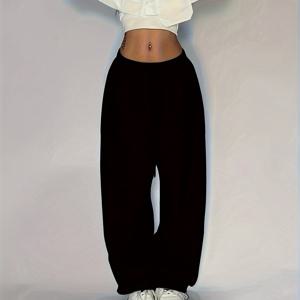 TEMU 여성용 Y2K 루즈핏 와이드 레그 팬츠 드로스트링 허리 - 단색 캐주얼 바지, 세탁기 사용 가능 사계절 편안함, 우아한 특별 컬렉션 캐주얼 의상용, 미드라이즈 트라우저 | 우아한 캐주얼 팬츠