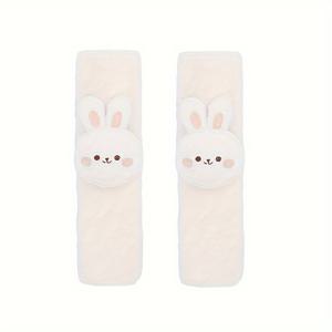 TEMU 2개 귀여운 플러시 곰 & 토끼 자동차 안전벨트 커버 - 편안한 운전을 위한 부드러운 인조 퍼 어깨 패드, 자동차 내부 액세서리에 적합