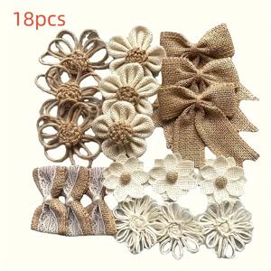 TEMU 18개 혼합 색상 린넨 리본 꽃, DIY 수제 리본 매듭, 선물 포장, 의류, 신발, 모자, 액세서리, 크리스마스, 웨딩 파티 장식 - 깃털 없음, 다양한 색상, 린넨 소재