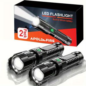 TEMU 2개 APOLLOFIRE LED 손전등 - 1200mAh, USB 충전식, 장거리 줌, 튼튼한 야외 조명