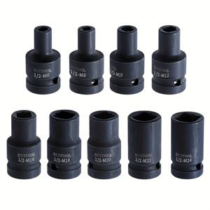 TEMU 9피스 합금강 탭 소켓 세트, 1/2'' 드라이브 - M6부터 M24까지 전기 렌치 어댑터, 산업용 도구