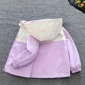 TEMU 스타일리시 파스텔 후드 재킷 어린이용 - 소프트 핑크 & 크림 폴리에스터 혼방, 루즈핏, 지퍼 클로저, 세탁기 사용 가능, 봄 & 가을 캐주얼 외출에 완벽