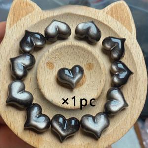 TEMU 천연 흑요석과 은빛 흑요석 하트 모양 페리도트 비즈가 있는 핸드메이드 팔찌