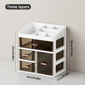 TEMU 여성을 위한 광택 플라스틱 화장품 정리함, 저자극성 화장품 보관함 서랍, 대용량 방진 스킨케어 디스플레이 홀더, 설치 불필요 데스크탑 정리함, 향수, 크림, 마스크|마스크|향수|수납정리함