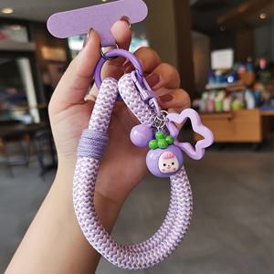 TEMU 짧은 대비 색상 꼰 두꺼운 스트랩 휴대폰 끈 귀여운 펜던트 여성용 야외 핸드헬드 방범 체인 쉘 강한