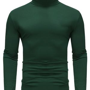 TEMU 남성용 스타일리시 보온 터틀넥 - 긴 소매, 스트레치 핏, 단색 베이스 레이어 가을/겨울용 - 완벽한 선물 아이디어, 캐주얼, 그린