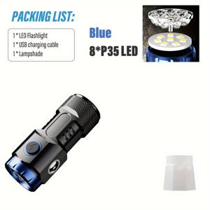 TEMU 1pc 미니 충전식 LED 손전등, 알루미늄 합금, 5 모드, 스폿 빔, 150 루멘, 500mAh 배터리, USB Type-C 충전, 비수면, 충전 케이블 포함, 모험, 캠핑, 하이킹, 여행에 이상적 - 크리스마스, 할로윈, 새해, 노동절, 아버지의 날 선물
