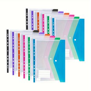 TEMU 12개 PVC 펀치 포켓 투명 플라스틱 폴더 바인더용, 스냅 클로저, 11홀 시트 프로텍터 문서 슬리브|포카바인더