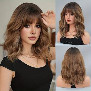 TEMU 남성 우아한 바디 웨이브 여성용 가발 - 고온 섬유 합성 그라데이션 골든 브라운, 고밀도 150% 로즈 넷 캡, 다재다능한 데일리 웨어, 내열 41cm