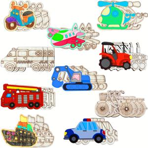 TEMU 30pcs 나무 교통 공예 키트, 미완성 자동차 및 차량 실루엣, DIY 공예, 페인팅 및 장식용 라이트 브라운 나무 교통 모양