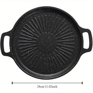 TEMU 28cm/30cm, 한 팩, 검정색, 한국식 프라이팬, 집이나 밖에서 끈적임 없이 연기가 적은 범용 스토브에 적합한 캠핑 휴대용 바베큐 그릴 아이언 플레이트