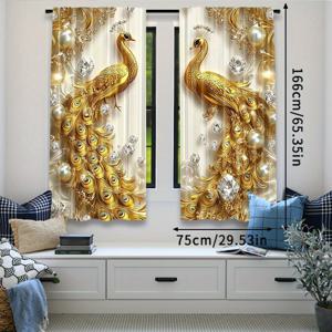 TEMU 2pcs 골든 펩시 컬러 프린트 커튼 - 우아한 드레스, 복잡한 골든 & 화이트 깃털 디자인, 침실, 거실, 사무실, 또는 스터디에 완벽한, 29.53x65.35 인치, 41.34x90.55 인치, 51.18x82.68 인치, 폴리에스터 소재, 막대 포켓 스타일, 기계 세척 가능, 사무실 장식 | 골든 펩시 디자인 | 폴리에스터 소재|커튼봉