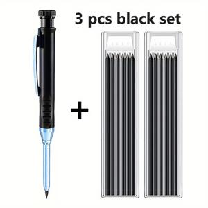 TEMU 3개 세트, 2.8mm 목공 기계식 연필, 이동식 연필, 목공 및 도자기 디자인에 적합한 연필깎이가 장착된 금속 펜 홀더 (1개 펜 + 2개 블랙 리드 상자)