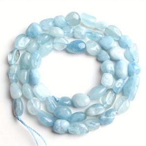 TEMU 15인치 천연 아쿠아마린 스톤 칩 비즈 - 6-8mm 불규칙한 블루-그린 보석 DIY 주얼리 만들기용, 팔찌 및 목걸이 부품 - 도매 공예 재료, 주얼리 제작용 스톤 비즈|비즈목걸이