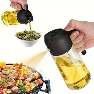 TEMU 1pc 15.89 Oz 플라스틱 올리브 오일 스프레이어 및 디스펜서, 요리, 바베큐, 에어 프라이어, 베이킹, 샐러드용 2-in-1 주방 스프레이 병 - 퀵 미스트 프레스 디자인|에어프라이어|오일스프레이