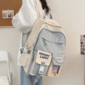 TEMU 대용량, 경량, 휴대하기 쉬운 레터 그래픽 컬러블록 체인 장식 백팩 - 청소년 여성 대학생을 위한 완벽한 학교 가방, 큰 사이즈의 백팩