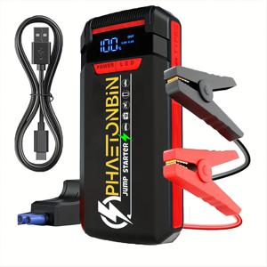 TEMU Phaetonbin Jump Starter 1500A Peak 휴대용 자동차 Jump Starter 6.0L 가솔린/3.0L 디젤 엔진까지 12V 배터리 부스터와 스마트 클램프 케이블|USB|USB