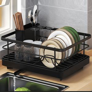 TEMU 공간 절약 스테인리스 스틸 식기 건조대, 칼 붙이 홀더 포함, 11.8''W x 16.3''L, 검정 또는 흰색 – 주방 카운터용 접시, 그릇, 컵 및 식기 효율적으로 정리, 주방 카운터용 식기 건조대|식기건조대|식기건조기