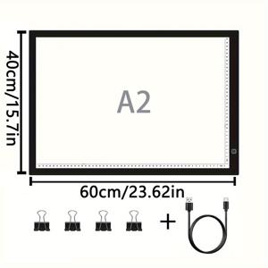 TEMU A2LED 램프 매트, 초박형 휴대용 LED 라이트 패널, 3단계 조절 가능한 밝기, USB 전원, 이중 라이트 바, 고밝도, 흔들림 없음, 4개의 클립 포함, 아크릴 (PMMA)로 제작, 애니메이션, 그림 그리기, 스케치, 복사, 다기능 페인팅, 예술 용품