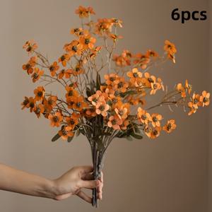 TEMU 인공 꽃 6개: 긴 줄기 인공 매화, 가정 사무실 장식, 실내/실외 매달린 화분, 주방, 사무실, 결혼식, 정원 장식에 적합 - 시골 스타일, 직물 재질, 할로윈, 부활절, 추수감사절, 졸업, 수목절에 적합