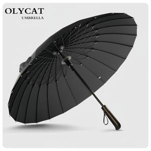 TEMU OLYCAT 레트로 목재 손잡이 질감 24갈래 단색 방풍 긴손잡이 남성용 비즈니스 우산
