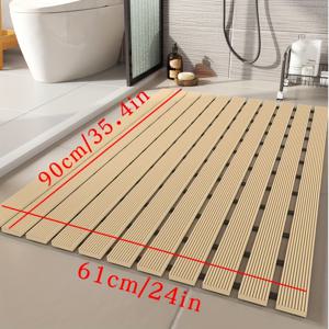 TEMU Meize 브랜드 실내용 PVC 욕실 샤워 매트, 고무 밑면 및 배수구가 있는 스트립 모양의 미끄럼 방지 욕조 발판 매트, 세탁 가능하고 내구성이 뛰어난 바닥 매트, 욕조, 화장실, 샤워실에 적합, 홈 샤워 필수품 24 * 35.4인치|발매트|욕조