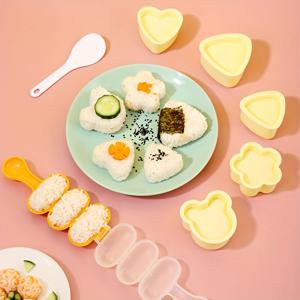 TEMU 7pcs 수시 쌀 볼 모양 세트, 플라스틱, 삼각형 및 만화 모양, 쉽게 분리, DIY 수시, 벤토 점심, 고기 치즈 해조류, 주방 액세서리, 결혼식 및 부활절에 완벽합니다