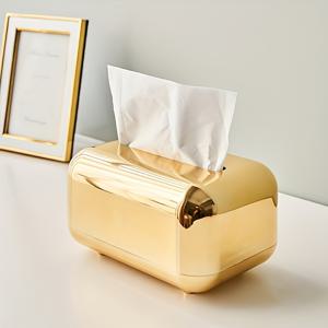TEMU 1pc 빈티지 영감을 받은 빵 모양 티슈 박스 - 전기 도금된 고급 홀더, 2가지 색상 옵션 - 욕실 액세서리, 정리함, 잡다한 물건을 위한 저장 공간