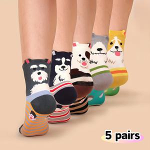 TEMU 5 켤레 크리스마스 스타킹, 귀여운 고양이 미드 캘프 양말, 통기성이 좋은, 편안한 착용감 - 캐주얼 웨어에 완벽